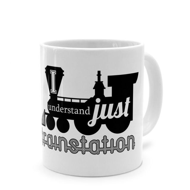 Tasse mit lustigem Denglisch-Spruch 'I understand just trainstation'