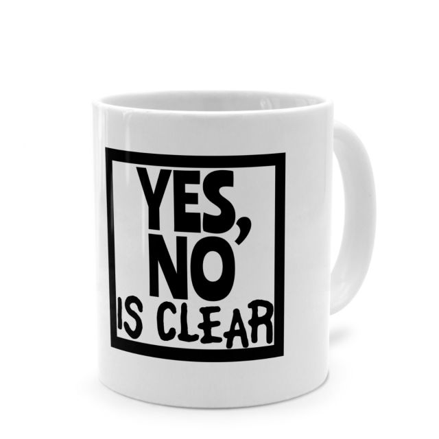 Tasse mit lustigem Denglisch-Spruch 'Yes, no is clear'