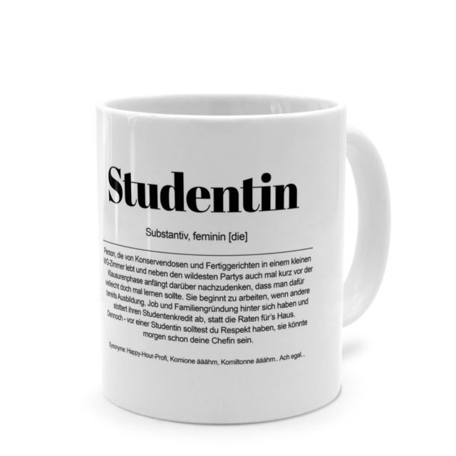 Tasse mit Definition 'Studentin'