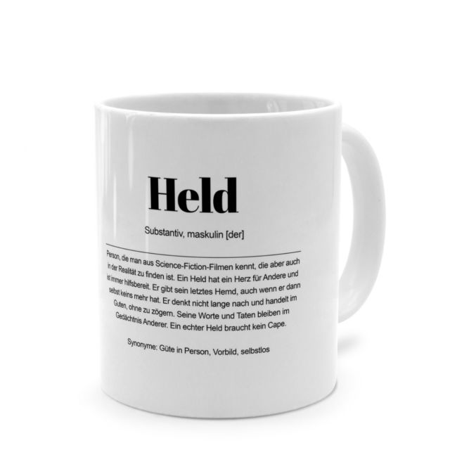 Tasse mit Definition 'Held'