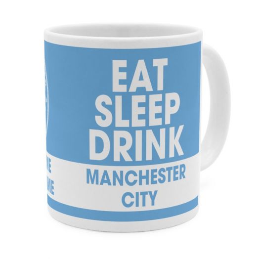 Manchester City Fan Tasse MCFC Kaffeebecher Fanartikel Citizens weiß hellblau 