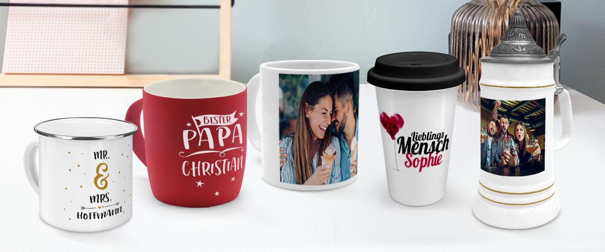 Grosse Auswahl an Tassen mit eigenem Foto